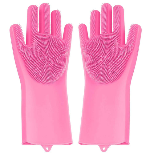 714 Reusable Silicone Cleaning Brush Scrubber Gloves (Multicolor)