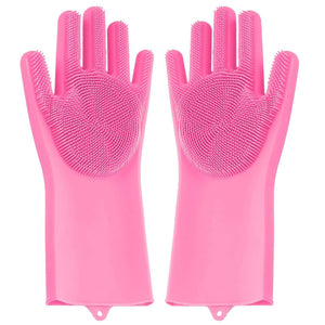 714 Reusable Silicone Cleaning Brush Scrubber Gloves (Multicolor)