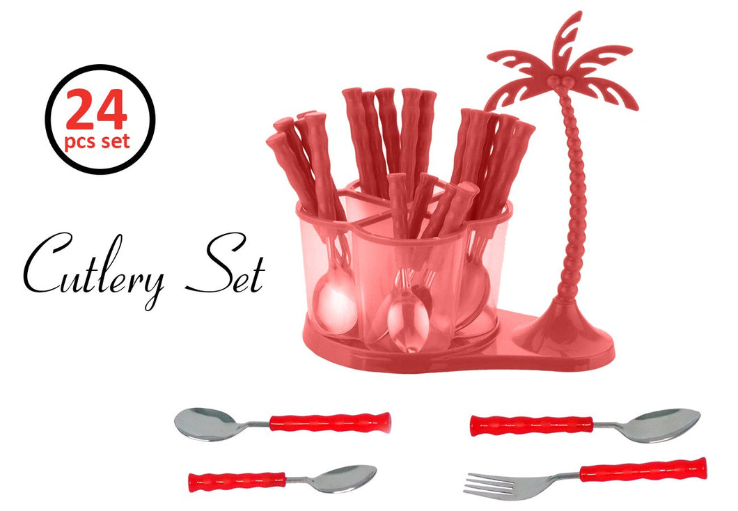 111 Dining/Cutlery Set with Coconut Tree Design stand(24pcs)