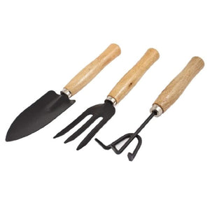 ShopExo Gardening Tools - Falcon Gloves, Flower Cutter/Scissor & Garden Tool Wooden Handle (3pcs-Hand Cultivator, Small Trowel, Garden Fork)