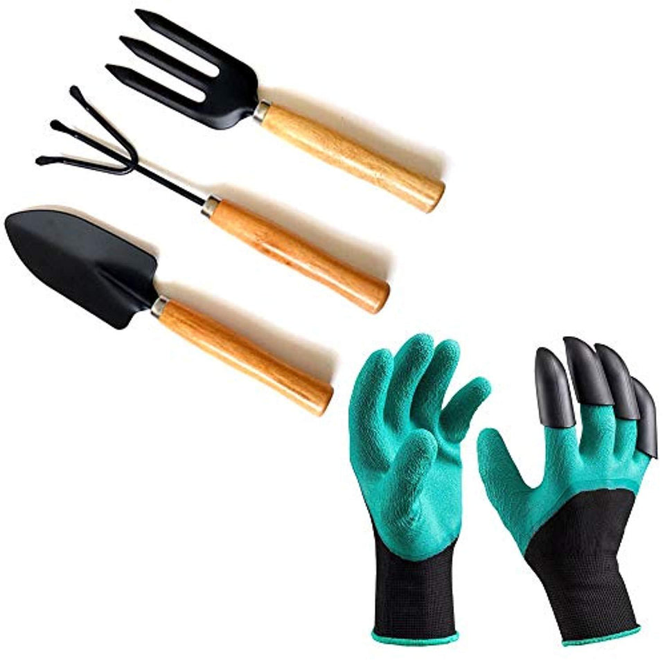 ShopExo Gardening Hand Cultivator, Big Digging Trowel, Shovel & Garden Gloves with Claws for Digging & Planting