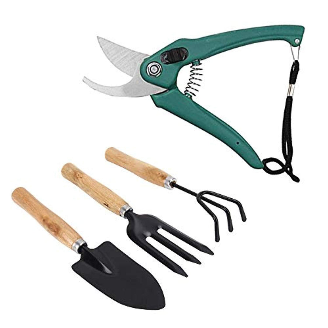 ShopExo Gardening Tools - Flover Cutter & Garden Tool Wooden Handle (3pcs-Hand Cultivator, Small Trowel, Garden Fork)