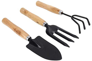 ShopExo Gardening Tools - Flover Cutter & Garden Tool Wooden Handle (3pcs-Hand Cultivator, Small Trowel, Garden Fork)