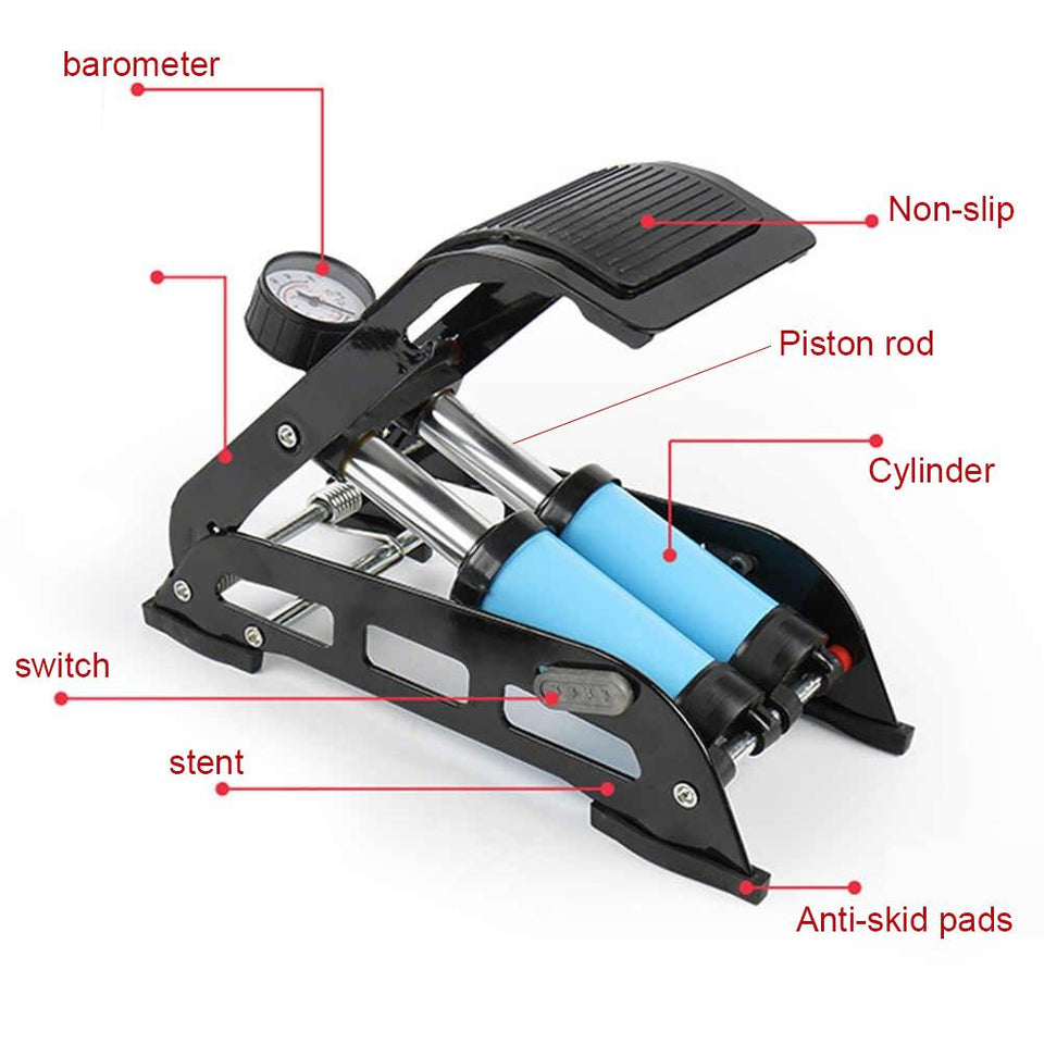 709 Dual-Cylinder Foot Pump, Portable Floor Bike Pump, 150PSI Air Pump