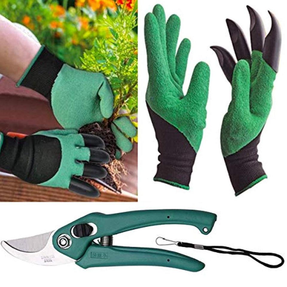 ShopExo Gardening Tools - Garden Gloves with Claws for Digging and Planting, 1 Pair Ergonomic Grip, Incredibly Sharp Secateurs