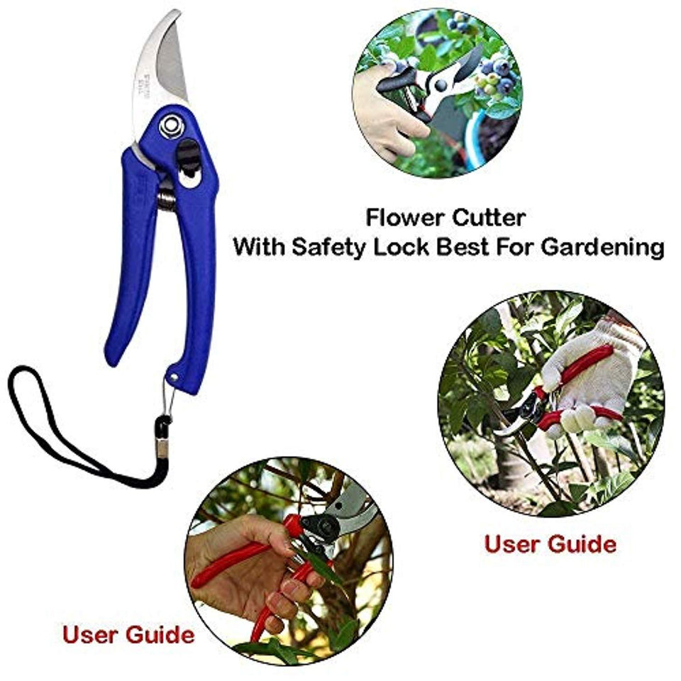 ShopExo Gardening Tools - Falcon Gloves, Flower Cutter/Scissor & Garden Tool Wooden Handle (3pcs-Hand Cultivator, Small Trowel, Garden Fork)