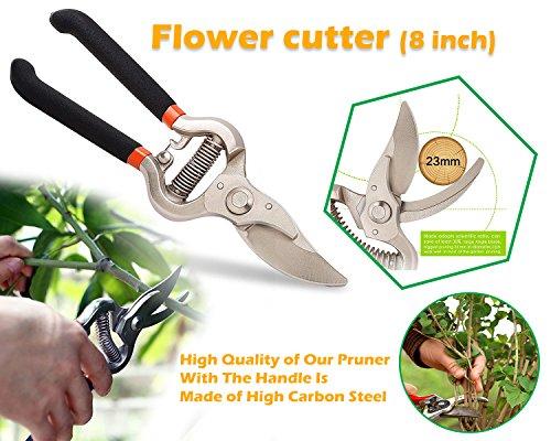 ShopExo Gardening Tools - Reusable Rubber Gloves, Pruners Scissor(Flower Cutter) & Garden Tool Wooden Handle (3pcs-Hand Cultivator, Small Trowel, Garden Fork)